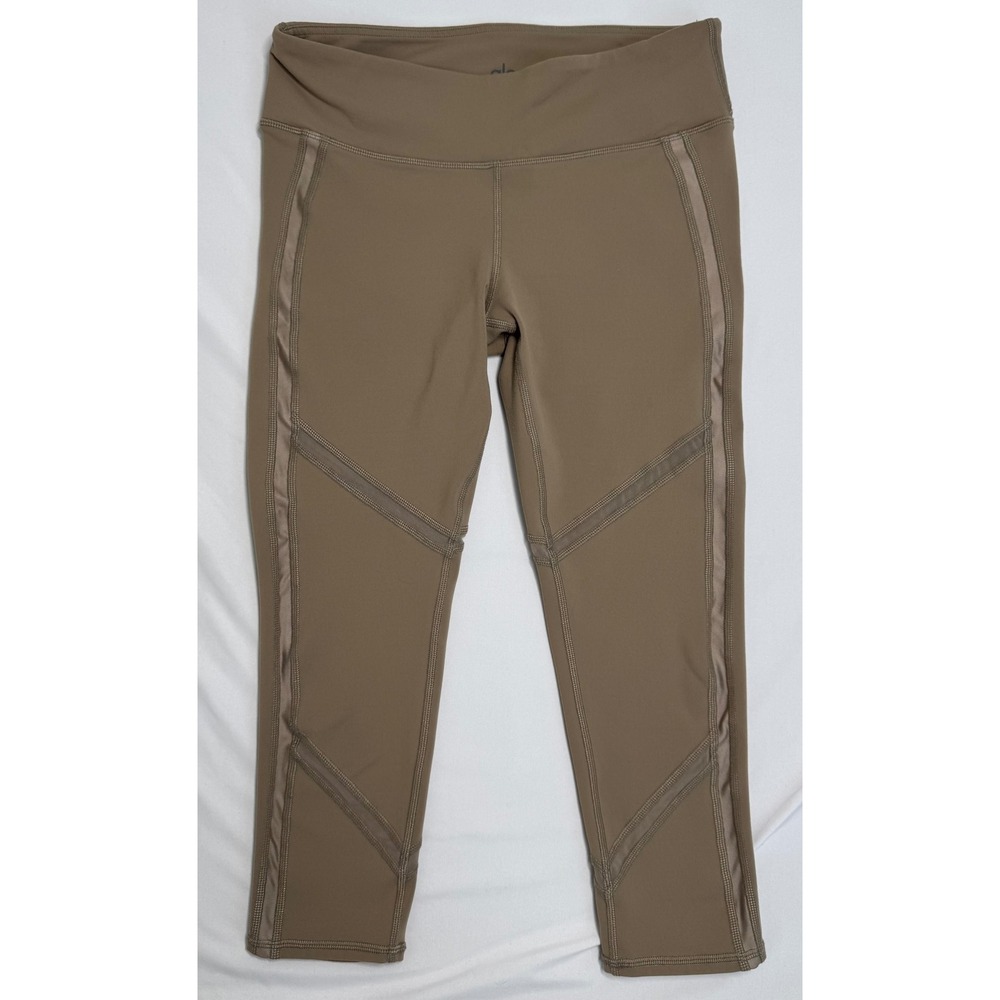 Alo Yoga Continuity Capri Leggings Tan Brown Mesh Crop Mid Rise Size M Gym